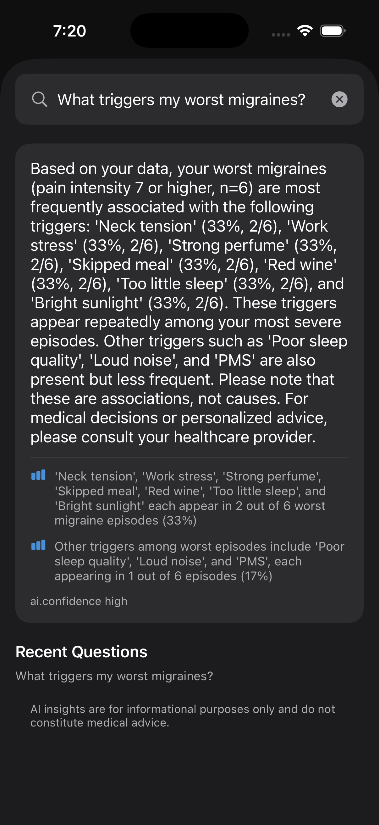 Ask Your Data - Natural language AI queries about your migraine patterns